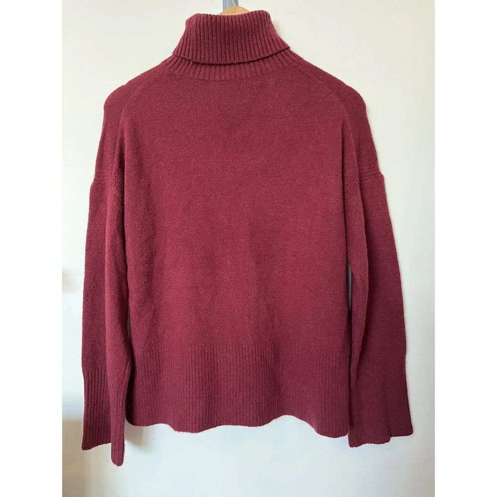 J Crew Dark Red Merino Alpaca Wool Blend Oversized Turtleneck Sweater XS